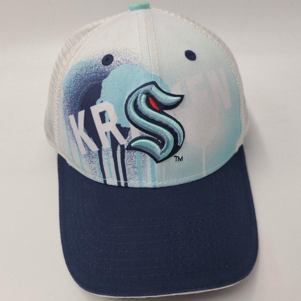 Youth Seattle Kraken Hat Adjustable Trucker Mesh White Blue NHL Hockey Kids Boys